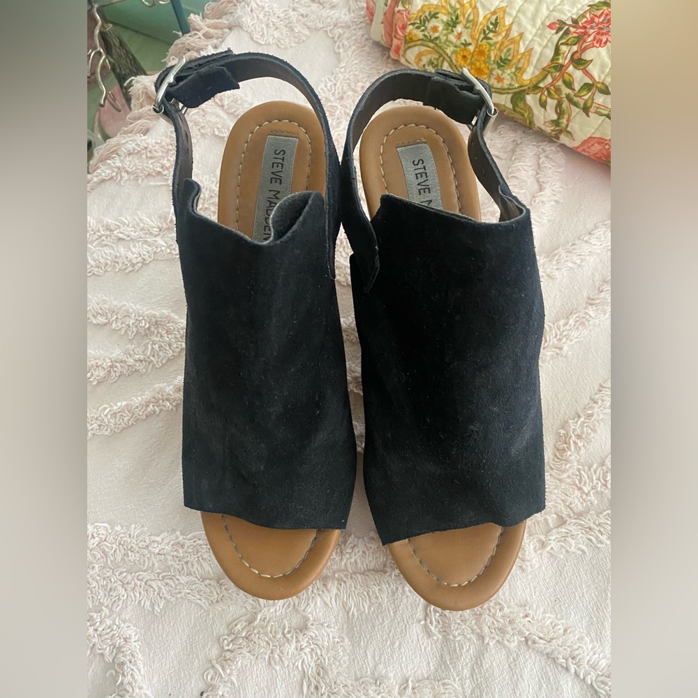 Steve Madden Black Suede Women's Wooden Wedge Heels
